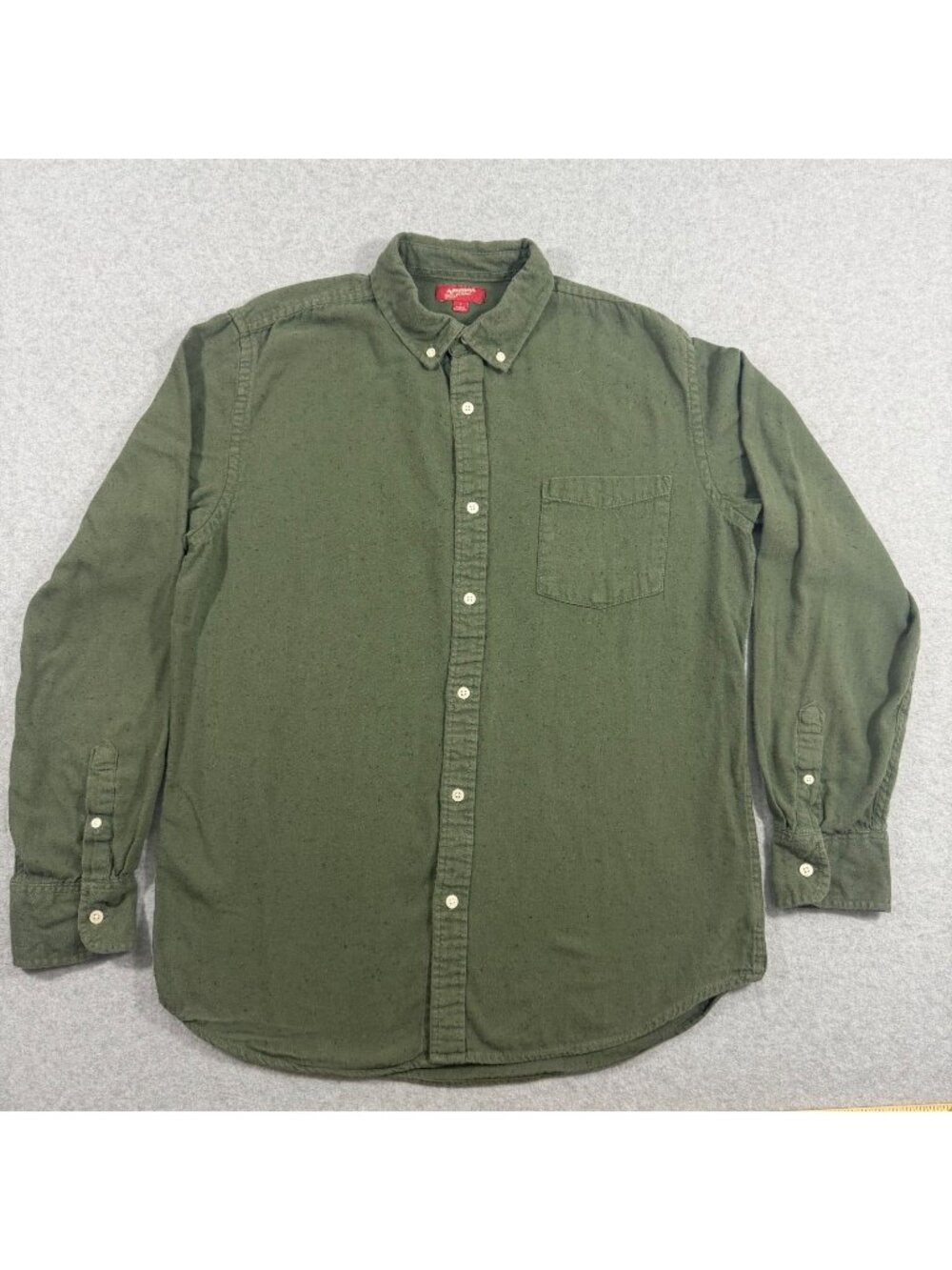 Arizona Jean Co Mens L Olive Green Button Down Shirt Long Sleeve Cotton